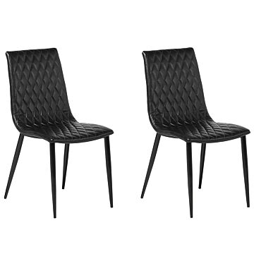 Set Of 2 Dining Chairs Black Faux Leather Upholstered Quilted Backrest Armless Vintage Design Beliani