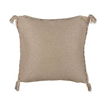 Decorative Cushion Beige Jute 45 X 45 Cm Woven Removable With Zipper Decorative Tassels Boho Decor Accessories Beliani