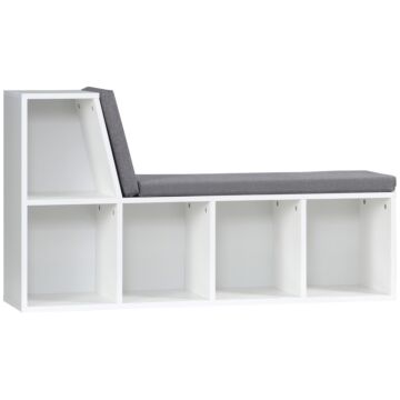 Homcom Bookcase Storage Shelf With Cushioned Reading Seat, Bookshelf Storage Cabinet For Study Living Room, White