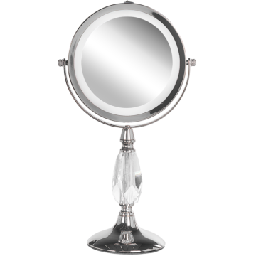 Makeup Mirror Silver Iron Metal Frame Ø 13 Cm With Led Light 1x/5x Magnification Double Sided Cosmetic Desktop Beliani