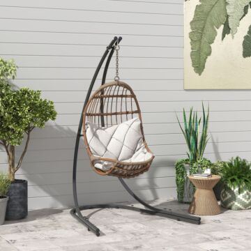 Outsunny Hammock Chair Stand Only, Hanging Chair Stand With Extra Large Base, Heavy Duty Metal Single Hammock Egg Swing Frame For Indoor Outdoor, 150 Kg Load Capacity, Black