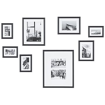 Set Of 8 Framed Photos Black Various Sizes Modern Decor Gallery Hooks Beliani