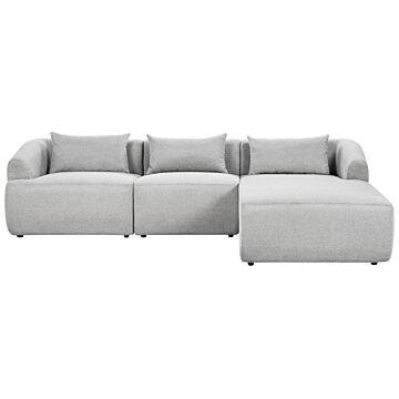 Left Hand 3 Seater Corner Sofa Grey Fabric Upholstered Track Armrests Additional Cushions Minimalistic Modern Style Beliani
