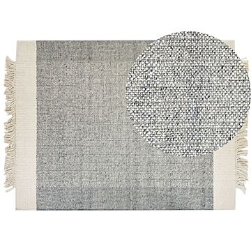 Area Rug Grey And Off-white Wool 160 X 230 Cm Rectangular Hand Woven Modern Design Beliani