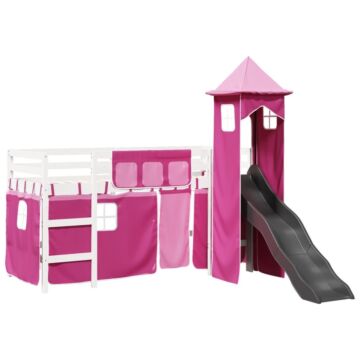 Vidaxl Kids' Loft Bed With Tower Pink 90x200 Cm Solid Wood Pine