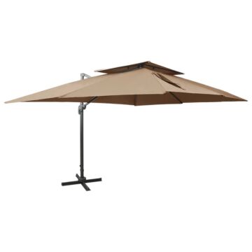 Vidaxl Cantilever Garden Parasol With Double Top Taupe 400x300 Cm