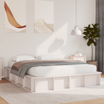 Vidaxl Bed Frame With Lift-up Storage In White, 160 X 200 Cm, Solid Pine.