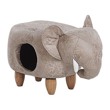 Kids Animal Stool Grey Fabric Leather-like Elephant Footstool With Storage Children's Room Beliani