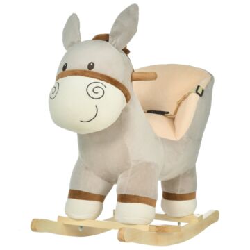 Homcom Toddlers Donkey Plush Rocking Ride On W/ Sound Grey