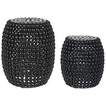 Set Of 2 Side Tables Black Iron Plastic Accent End Tables Drum Oval Shape Modern Living Room Beliani