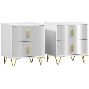 Set Of 2 Elegant Chest Of Two Drawers - White/gold-tone
