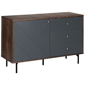 Sideboard Dark Wood With Grey 118 X 40 Cm 3 Drawer 1 Cabinet Modern Glam Beliani