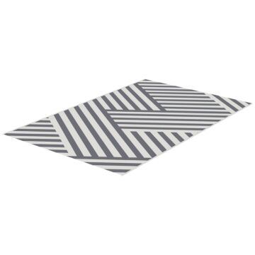 Outsunny Plastic Straw Reversible Rv Outdoor Rug With Carry Bag, 182 X 274cm, Grey And Cream
