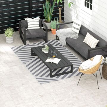 Outsunny Plastic Straw Reversible Rv Outdoor Rug With Carry Bag, 182 X 274cm, Grey And Cream