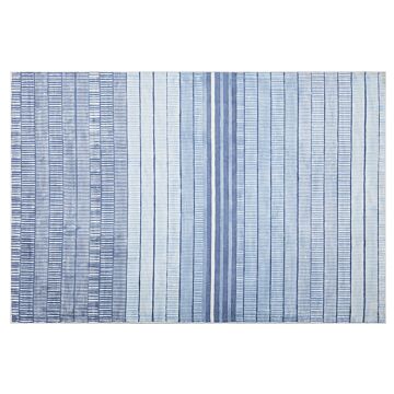 Rug Blue Viscose 140 X 200 Cm Striped Geometric Pattern Hand Woven Beliani