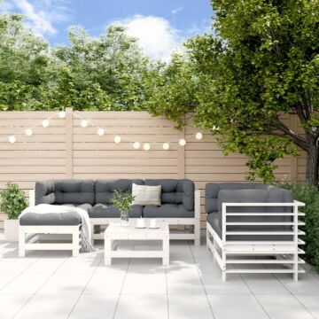 Vidaxl 7 Piece Garden Lounge Set White Solid Wood Pine