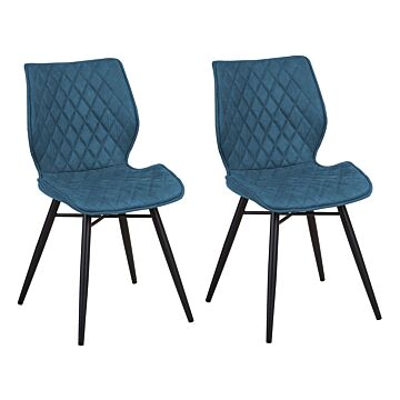 Set Of 2 Dining Chairs Blue Fabric Upholstery Black Legs Rustic Retro Style Beliani