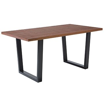 Dining Table Dark Wood Top Black Metal Sled Legs 160 X 90 Cm Industrial Modern Beliani