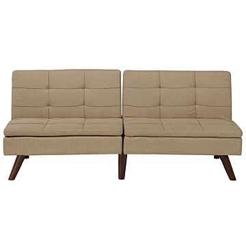 Sofa Bed Light Brown 3-seater Quilted Upholstery Click Clack Split Back Metal Legs Beliani