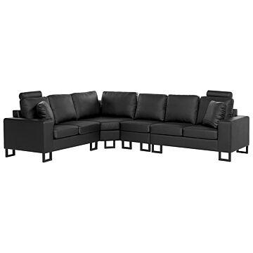 Corner Sofa Black Leather Upholstery Right Hand Orientation With Adjustable Headrests Beliani