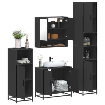 Vidaxl 4 Piece Bathroom Furniture Set Black Engineered Wood