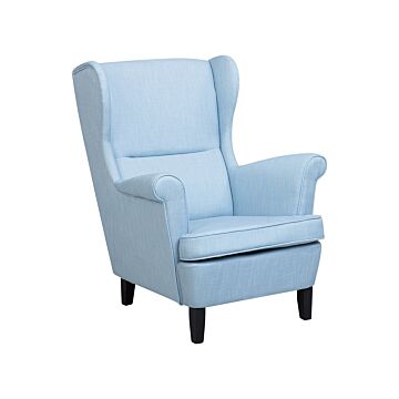 Wingback Chair Armchair Blue Fabric Upholstered Rolled Arms Retro Beliani