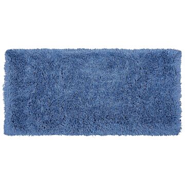 Shaggy Area Rug High-pile Carpet Solid Blue Polyester Rectangular 80 X 150 Cm Beliani