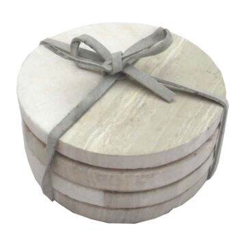 Set Of 4 Wood Effect Marble Coasters - Round