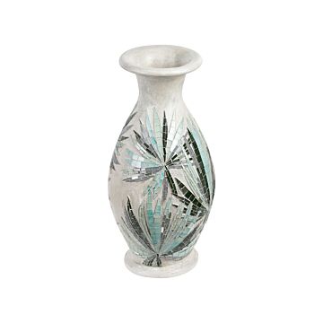 Decorative Vase Off-white Terracotta Stonewear Natural Style Mosaic Home Decor For Dried Flowers Beliani