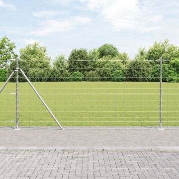 Vidaxl Field Fence 1.2x50 M Galvanised Steel, Vidaxl Fence Posts With Base Plates 13 Pcs Ø32mm 68.5cm Galvanised Steel