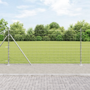 Vidaxl Field Fence 1.2x50 M Galvanised Steel, Vidaxl Fence Posts With Base Plates 13 Pcs Ø32mm 68.5cm Galvanised Steel
