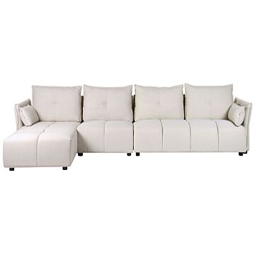 Right Hand Corner Sofa Beige 4 Seater Extra Backrest Cushions Modern Beliani