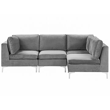 Left Hand Modular Corner Sofa Grey Velvet 4 Seater L-shaped Silver Metal Legs Glamour Style Beliani