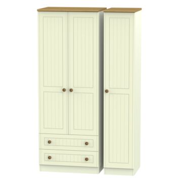 Warwick Tall Triple 2 Drawer Wardrobe In Cream Ash & Modern Oak