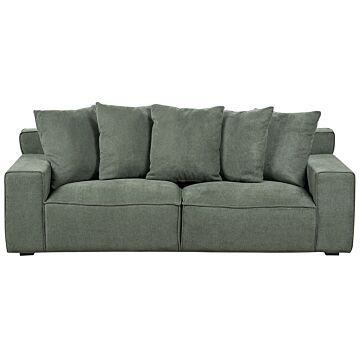 3 Seater Sofa Green Chenille Fabric Upholstery With Cushions Comfortable Couch For 3 People Modern Living Room Beliani