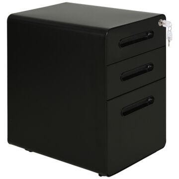 Vinsetto Fully Assembled 3-drawer Mobile File Cabinet Lockable All-metal Rolling Vertical File Cabinet Black