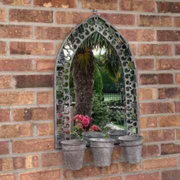 78cm Rusty Wall Mirror With Planter