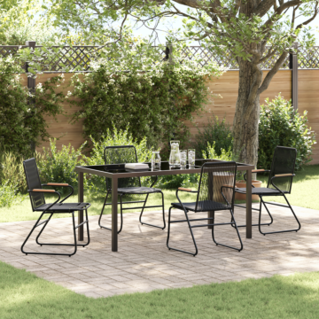 Vidaxl 5 Piece Garden Dining Set Black Pvc Rattan