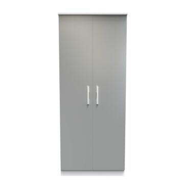 Contrast Double Mirror Wardrobe In Dusk Grey & White