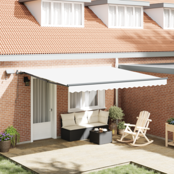 Vidaxl Manual Retractable Awning With Led White 400x300 Cm, Vidaxl Awning Replacement Fabric For 4x3 M Frame White