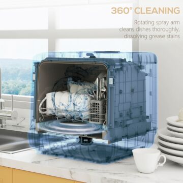 Homcom Table Top Dishwasher, Mini Countertop Dishwasher With Built-in 6l Water Tank, 6 Programs, Touch Control, Led Display, 4 Place Settings, Dual Water Supply And Air Drying Function, White