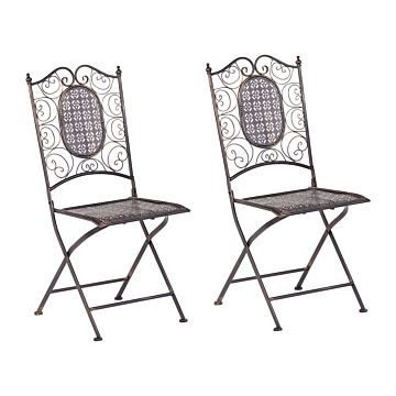 Set Of 2 Garden Chairs Black Iron Foldable Distressed Metal Outdoor Uv Rust Resistance French Retro Style Beliani