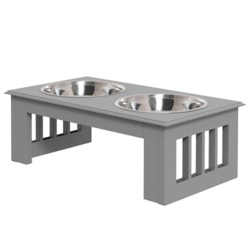 Pawhut Raised Dog Feeding Bowls With Stand, Stainless Steel For Extra Small And Small Dog, 44l X 24w X 15h Cm - Grey