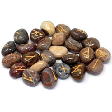 Runes Stone Set In Pouch - Fancy Jasper