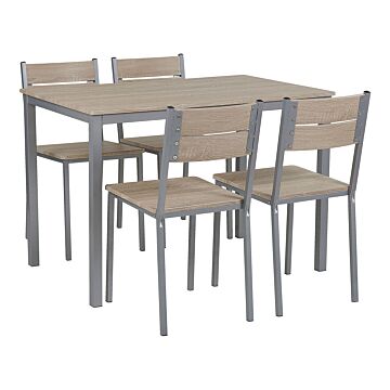 Dining Set Light Wood Top Grey Steel Legs Rectangular Table 110 X 70 Cm 4 Chairs Modern Beliani