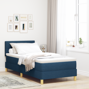 Vidaxl Box Spring Bed Blue Fabric 100 X 200 Cm Bed Rectangular
