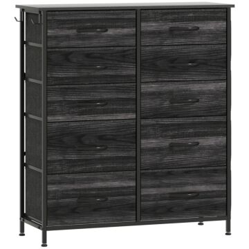 Homcom Chest Of Ten Fabric Drawers - Black