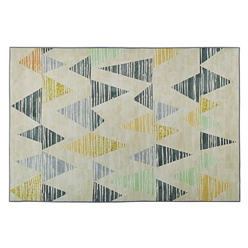 Area Rug Carpet Multicolour Polyester Fabric Geometric Distressed Pattern Rectangular 140 X 200 Cm Beliani