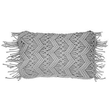 Decorative Cushion Grey Cotton Macramé 30 X 45 Cm With Tassels Rope Boho Retro Decor Accessories Beliani
