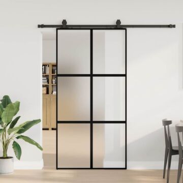 Vidaxl Sliding Door With Hardware Set Black 102.5x205 Cm Tempered Glass